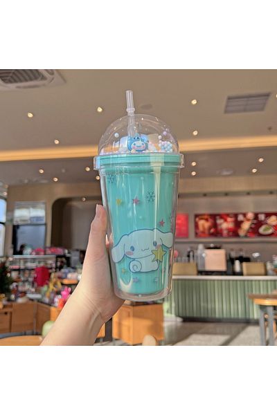 Choice A Anime Sanrio Water Bottle Hello Kitty Melody Kuromi Cinnamoroll Double-layer Plastic Cup Portable.