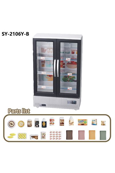 MSFTOYS Sy-2106y-b 21pcs Kitchen Toy Double-door Large Refrigerator Miniature Furniture Music Light Food Acc