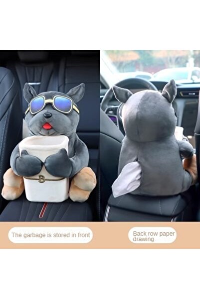 Choice صندوق مناديل للسيارة على شكل كلب، قطعة واحدة، 2 في 1، دمية كرتونية قطيفة، صندوق مسند ذراع السيارة، درج ورق معلق للتخزين