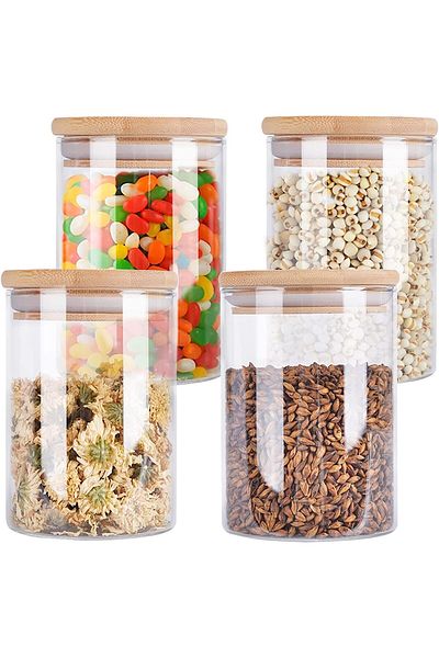 Generic مجموعة من 4 برطمانات تخزين زجاجية بغطاء محكم من الخيزران سعة 750 مل