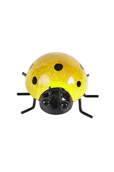 Choice Yellow Mini Metal Ladybug Beetle Fence Hanger Wall Hanging Ornament Statue Outdoor Patio Garden Figu