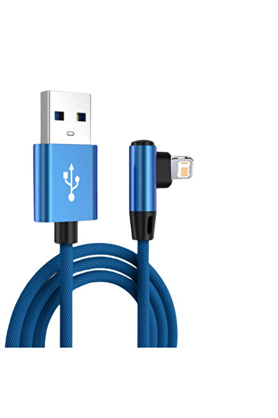 Choice كابل USB أزرق 90 درجة بطول 2 متر لهاتف iPhone 14 13 12 11 Pro Max X XR...