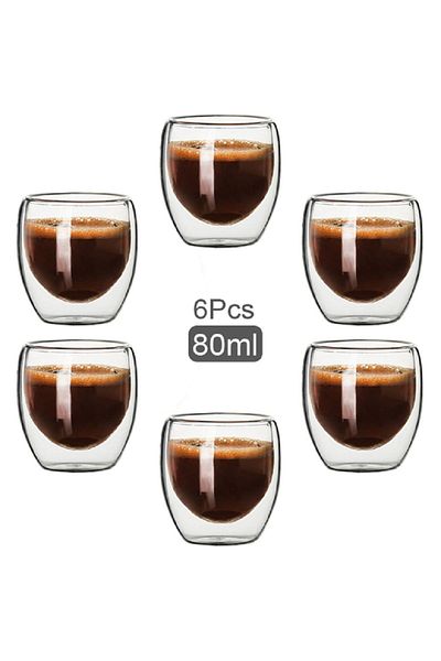 Choice 80ml 6pcs 6pcs, 2.7oz Creative Coffee Cups, High Borosilicate Double-layer Espresso Glass Cup, Trans