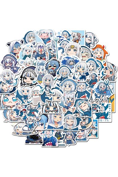 Choice 50pcs 10/60pcs Kawaii Anime Girl Gawr Gura Stickers Cartoon Cute Shark Waterproof Decals Skateboard