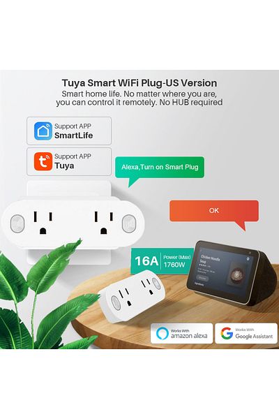 Choice Tuya Smart Life Wifi 15a Double Us Switched Power Socket Batter Monitor Electrical Timmer Alexa G...