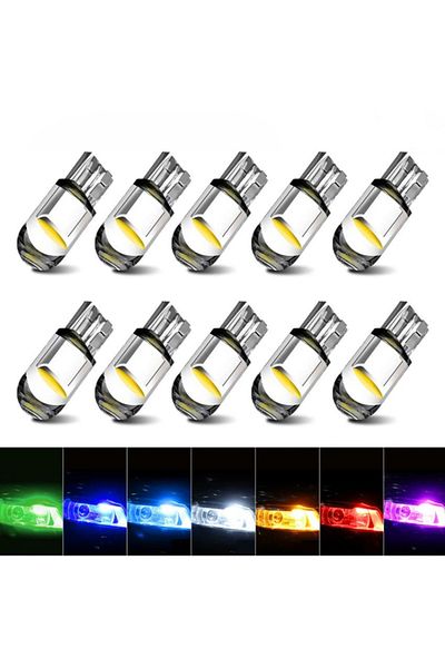 oein 10 قطع من مصابيح LED بيضاء T10 W5w Canbus Glass Cob 6000k مصباح قراءة باب السيارة لمبة ترخيص 194 192 168