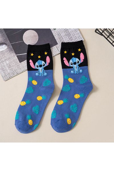 Choice 34-42 5 New Disney Anime Cartoon Kawaii Stitch Pure Cotton Socks Medium Length Socks Combed Cotton B