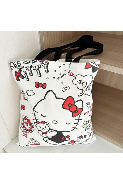 Choice Hello Kitty2 Hello Kitty Canvas Bag Sanrio Kawaii Cute Large Capacity Student Handbag Cartoon Tote W