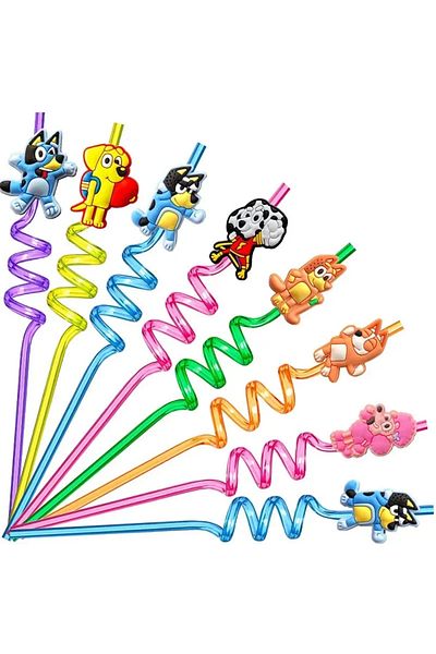 Choice random 5PCS 5/10pcs Anime Character Bluey Bingo Family Reusable Straw Party Decoration, Holiday Gift