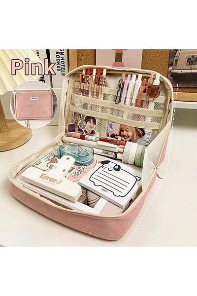Choice Pink 1pc Stationerybag Pencil Case Large Capacity Pencil Case Handheld Pencil Case Stationery Box Co