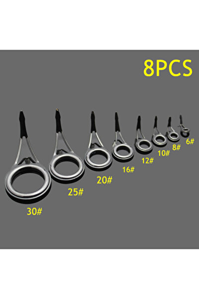 Choice 8 قطع من حلقات دليل قصبة الصيد المصنوعة من السيراميك ذات الجزء العلوي البيضاوي من الفولاذ الكربوني العالي مقاس 6-30 مم طقم إصلاح القطب البديل