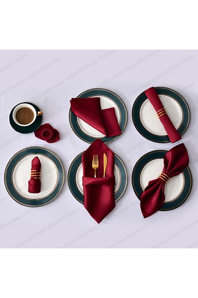 Choice Burgundy 12pcs/lot 30x30cm Hemstitched Napkins Satin Cocktail Square Napkin Soft Kitchen Dinner Napk