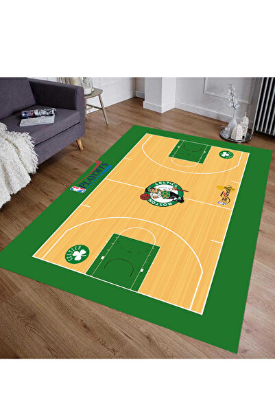 Emiroğlu Nba Boston Celtics Temalı Süngerli Makinede Yıkanabilir Basketbol Sahası Şeklinde Halı-kaymaz Taban