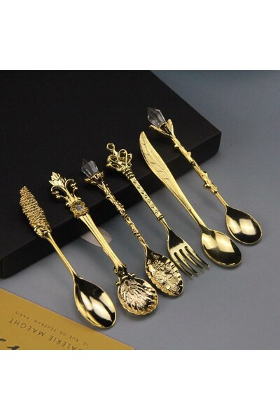 Choice Gold Vintage Court Coffee Spoon 6pcs/set Ice Cream Spoon Jam Spoon Dessert Spoon Crystal Head Tablew