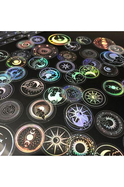 Choice 70 Pcs 70 Pcs Pet Adhesive Stickers Waterproof Transparent Laser Silver Stickers Label: Sun Moon Sta