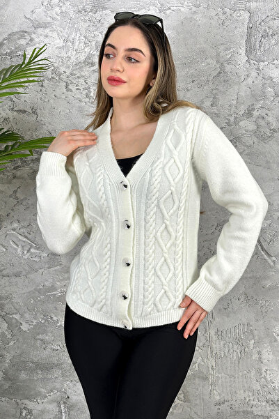 ATEMODAA 5X5 Buttoned Hair Knitted Strickery Cardigan