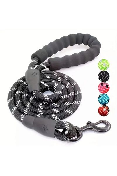 Choice 1.5m Black Reflective Dog Leash With Comfortable Padded Handle - Double Heavy Duty Traction Rope For