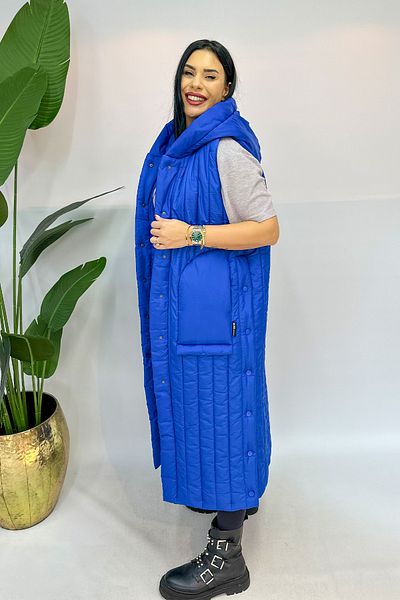 GÖKSEL Plus Size Quilted Long Vest - Blue