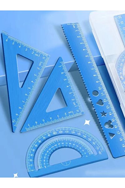 Choice 4 Pieces Metal Drawing Set Storage Box Student Measuring Ruler Set Multifunction Set