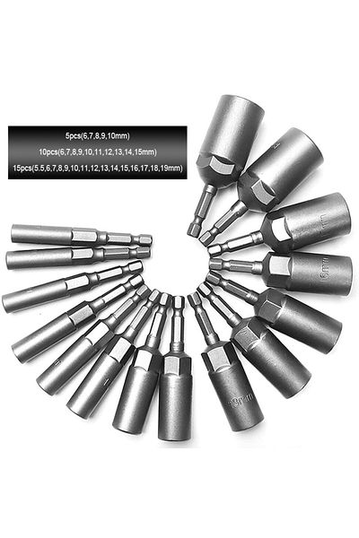 Choice 10pcs(6-15MM) 5/10/15pcs 80mm Length Deepen Power Nut Driver Drill Bit Set 5.5-19mm Impact Socket Ad