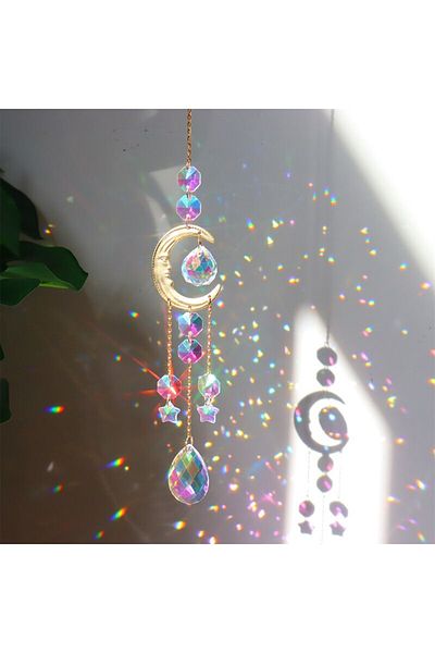 Choice C3430 1pc,crystal Chime Suncatcher,home Bedrooms Balcony Sun And Moon Prism Decor Pendant