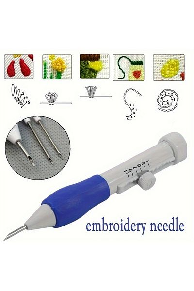 Choice Blue 1 Set, Embroidery Knitting Pocket Needle Pen Sewing Tool Punching Needle Magic Embroidery Needl