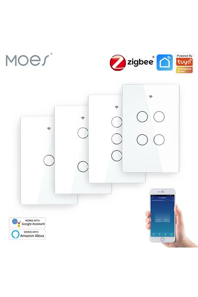MOES Us Standard 4-gang White Zigbee Wall Touch Smart Light Switch With Neutral/no Neutral,no Capacitor S