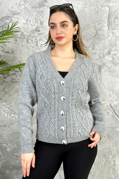 ATEMODAA 5X5 BUTON PĂR împletit tricotaj CARDIGAN