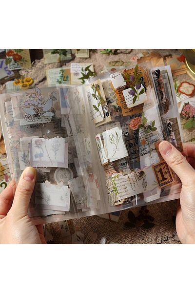 Choice 4 Design PET Vintage Sticker Book Literary Plant Stamp Labels Rich Pattern Handbook DIY Decorativ...