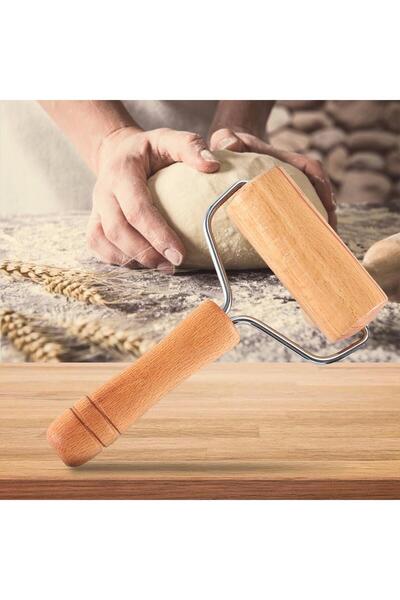RAMDET Pratik Hamur Açma Aparatı Ahşap Kurabiye Hamur Merdane Ahşap Sap Ve Ru...