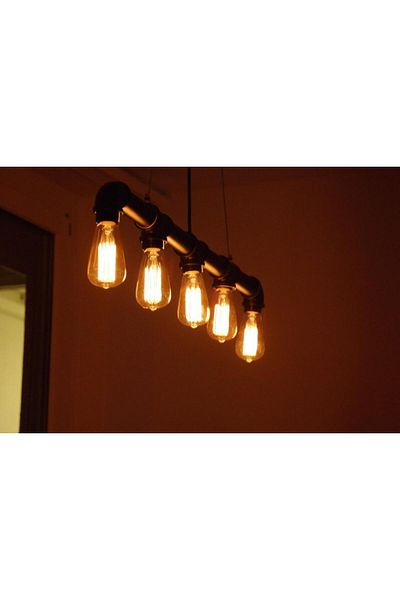 NAKRES 5 Head Pendant Retro Iron Tube Ceiling Lamp, Industrial Rustic Ceiling Chandelier Billiard Lamp Ye