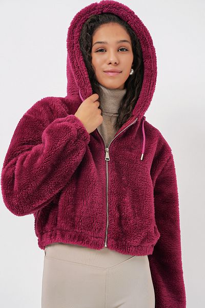 Bigdart 5193 Plüsch-Crop-Jacke mit Kapuze – Pflaume