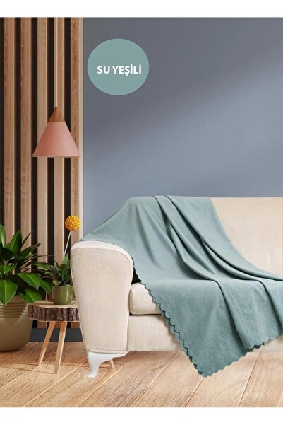 Genel Markalar Su Yeşili Rengi Şönil Çift Taraflı Çekyat Koltuk Örtüsü Şalı