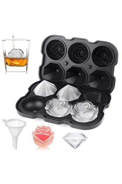 Choice Diamond Rose Shaped Ice Cube Mould Food Grade Silicone Square Round Ice Cube Maker Tray High Qual...