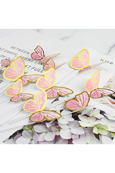 Choice زينة كعكة عيد ميلاد سعيد على شكل فراشة ملونة بحواف مذهبة مكونة من 10 ق...