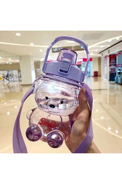 Choice Purple Bear Mug High-color Value Large-capacity Pop-up Lid Portable Handheld With Strap Straw Sports