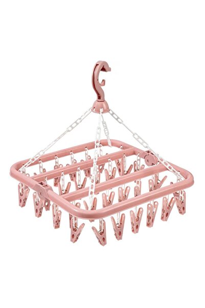 Choice علاقة ملابس قابلة للطي باللون الوردي مع 32 مشبكًا - رف تجفيف بلاستيكي ...