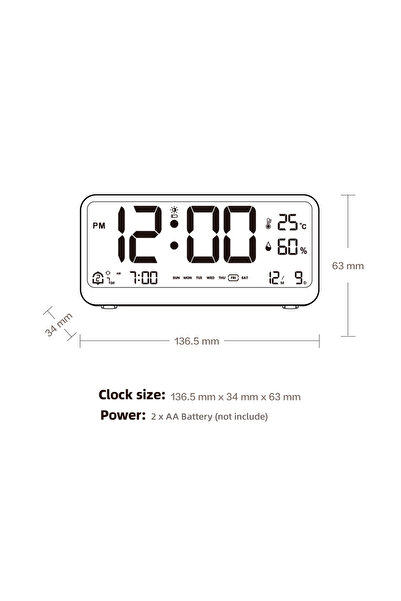 Choice 8001-en multifunction digital clock led brightness adjustable temperature humidity display a...