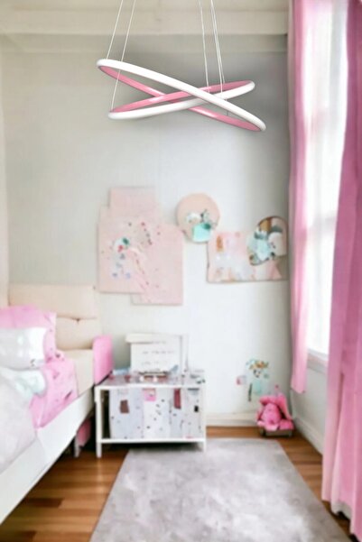 LEGACY Rings Modern Tasarım Pembe Renk - Yatak Odası - Salon -Çocuk Odası - Mutfak Beyaz Led 2 Li Avize