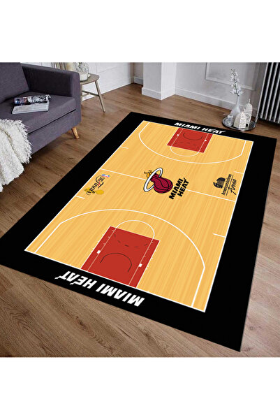 Emiroğlu Nba Temalı Özel Süngerli Yüzey Makinede Yıkanabilir Basketbol Sahası Şeklinde Halı - Kaymaz Taban