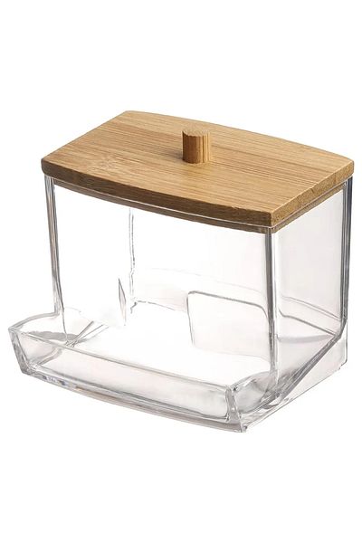 Choice Transparent Cotton Swab Box - Transparent Bamboo Cover Dustproof Cotton Swab Toothpick Storage Box M