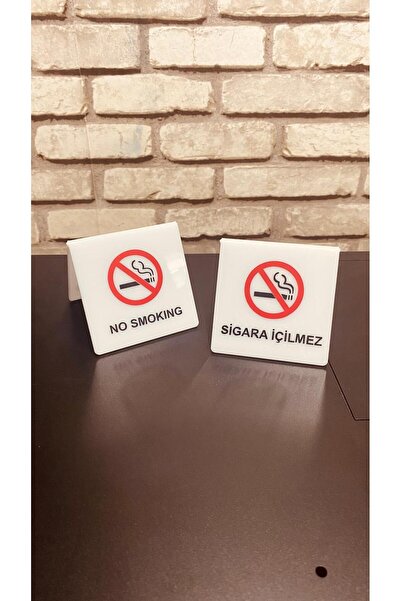 starthediyelik Beyaz Pleksi Masa Üstü Sigara Içilmez Yazısı 8x8cm