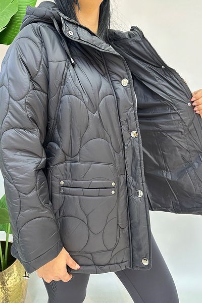 GÖKSEL Jump Model Quilted Plus Size Coat - Black