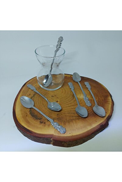 RAMDET 6 Pieces Stainless Lux Teaspoon with Rose Handle - 11 Cm Decorative Tea Set