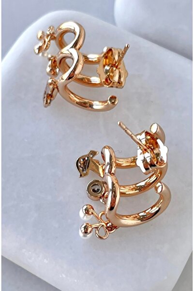 SU PERİSİ TAKI BİJUTERİ Vip Seri Gold Kiraz ve Kuş Detaylı Çoklu Görünümlü Küpe