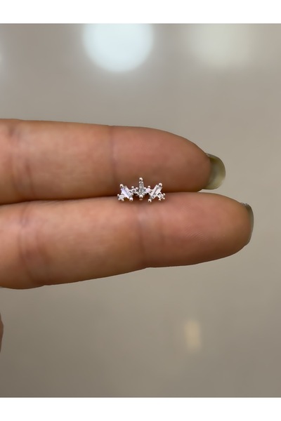 Hicrans Takı ÜÇ TAŞLI SİLVER HELİX TRAGUS ÇELİK KÜPE