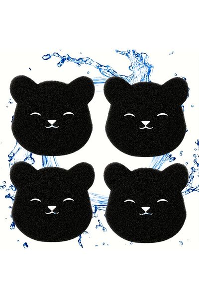 Choice Black 4pcs Bear-shaped Laundry Hair Sticky Sponge: Reusable Pet Hair Remover, Anti-winding Cleaning