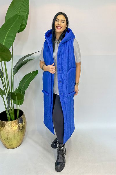 GÖKSEL Plus Size Quilted Long Vest - Blue