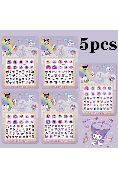 Choice 2 5pcs/set Cartoon Hello Kitty 3d Nail Stickers Press On Nails Sanrio Melody Kuromi Decoration Fun .