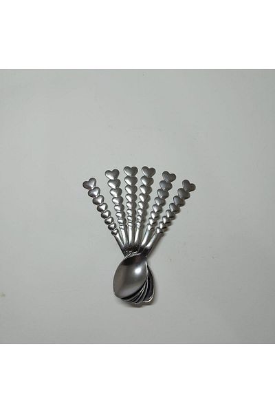 RAMDET 6 Pieces Stainless Luxury Teaspoon - Heart Handle, 11 Cm Decorative Teaspoon Set